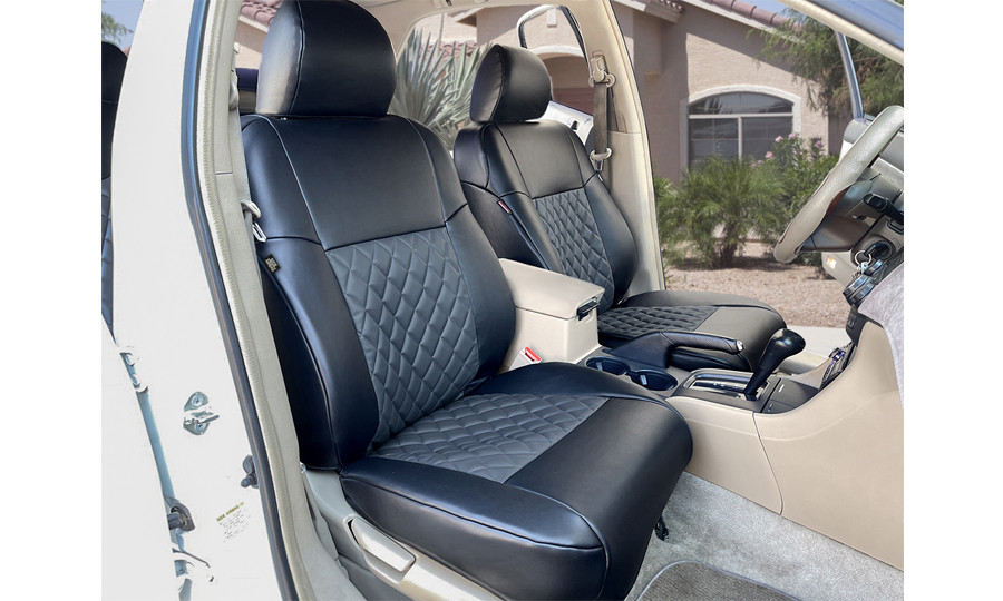 Leatherette Charcoal Diamond Front Seats in Car 1
