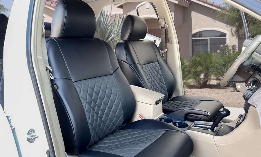 Leatherette Charcoal Diamond Front Seats in Car 1